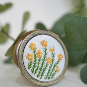 Round Mirror with Floral Embroidery - Design 7