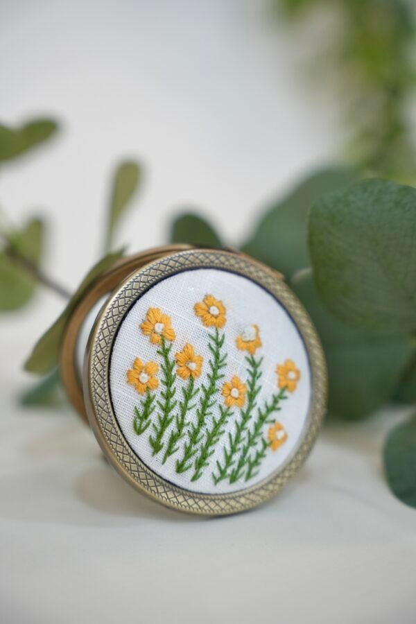 Round Mirror with Floral Embroidery - Design 7