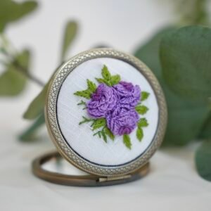Round Mirror with Floral Embroidery - Design 1