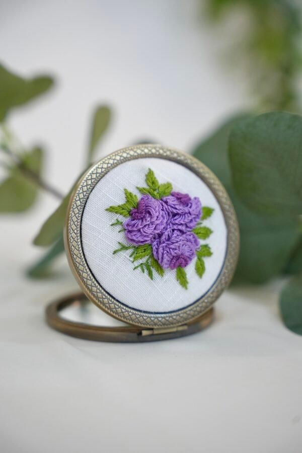 Round Mirror with Floral Embroidery - Design 1