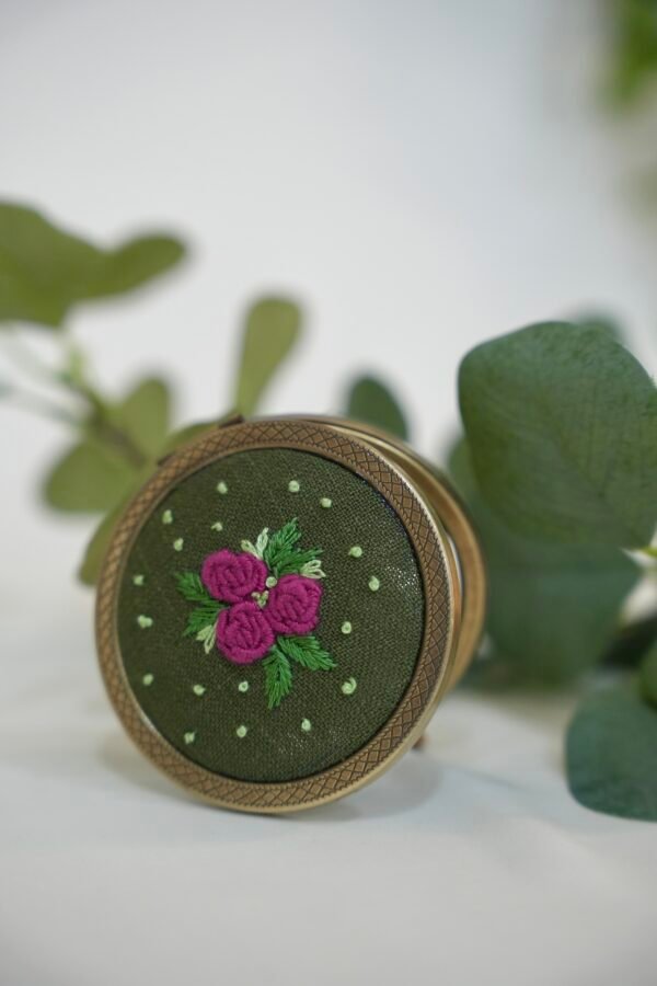 Round Mirror with Floral Embroidery - Design 2