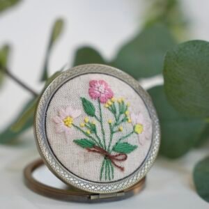 Round Mirror with Floral Embroidery - Design 3