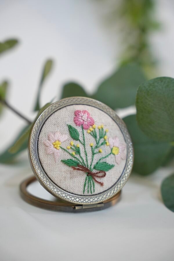 Round Mirror with Floral Embroidery - Design 3