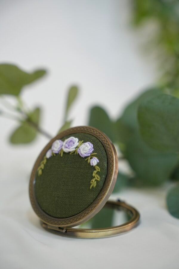 Round Mirror with Floral Embroidery - Design 5