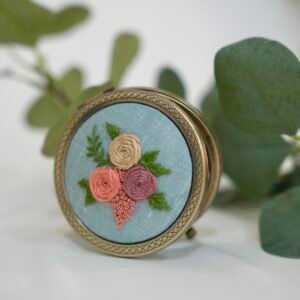 Round Mirror with Floral Embroidery - Design 6