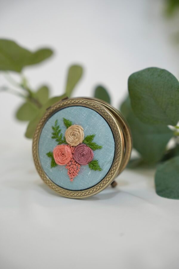 Round Mirror with Floral Embroidery - Design 6