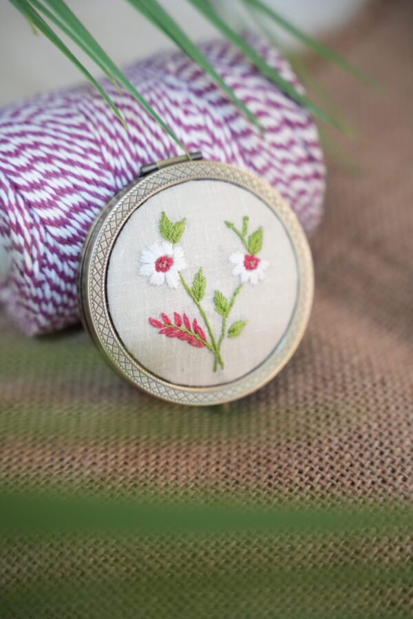 Round Mirror with Floral Embroidery - Design 8 - Image 2