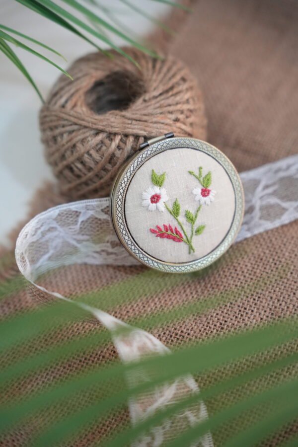 Round Mirror with Floral Embroidery - Design 8