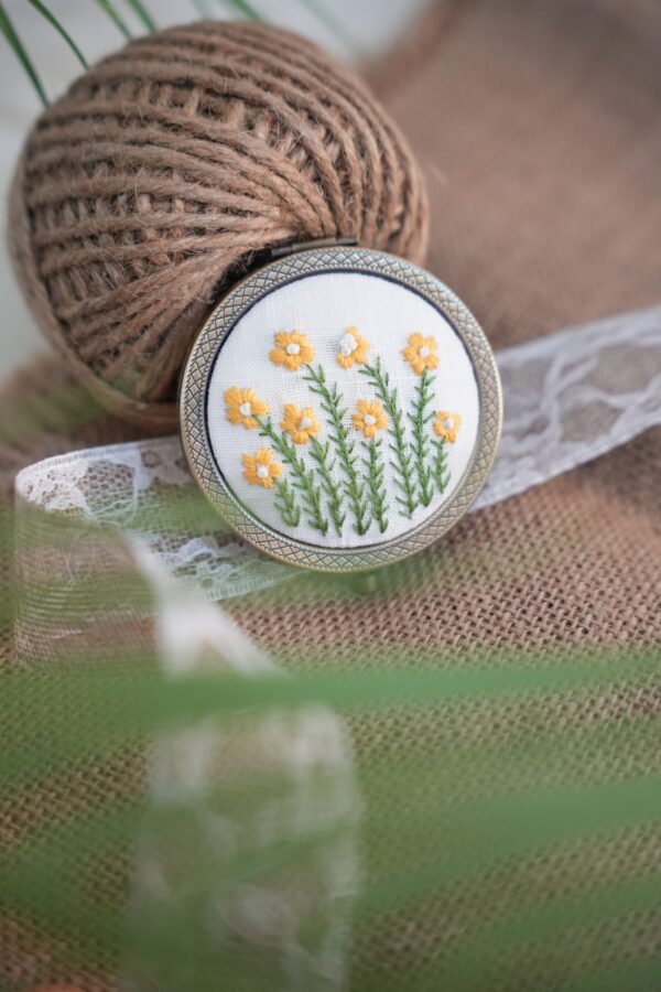 Round Mirror with Floral Embroidery - Design 7 - Image 2