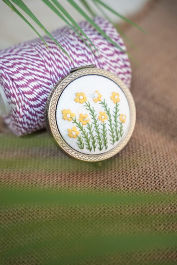 Round Mirror with Floral Embroidery - Design 7