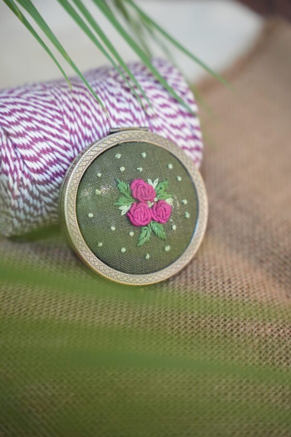Round Mirror with Floral Embroidery - Design 2 - Image 2