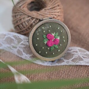 Round Mirror with Floral Embroidery - Design 2