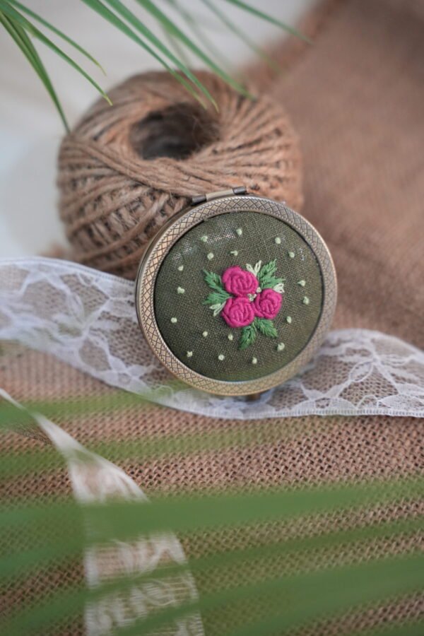 Round Mirror with Floral Embroidery - Design 2
