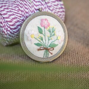 Round Mirror with Floral Embroidery - Design 3