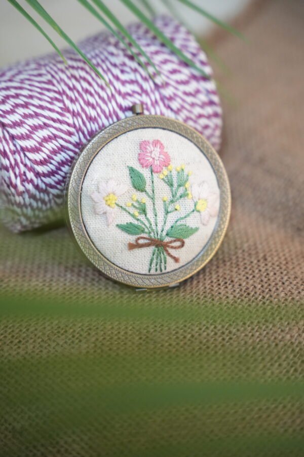 Round Mirror with Floral Embroidery - Design 3