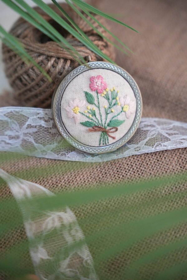 Round Mirror with Floral Embroidery - Design 3 - Image 2