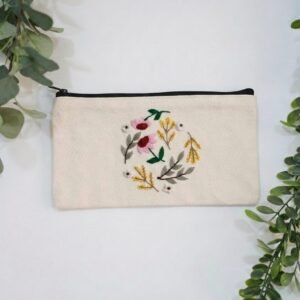 Embroidered Pencil Case - Circle Flower