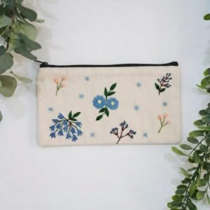 Embroidered Pencil Case - Blue Flower