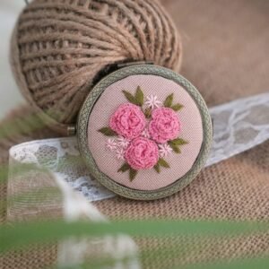 Round Mirror with Floral Embroidery - Design 12