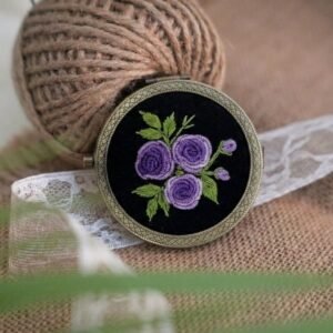 Round Mirror with Floral Embroidery - Design 11