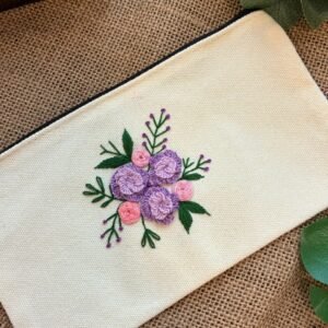 Embroidered Pencil Case - Purple Flower