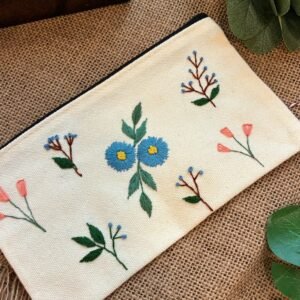 Embroidered Pencil Case - Blue Flower