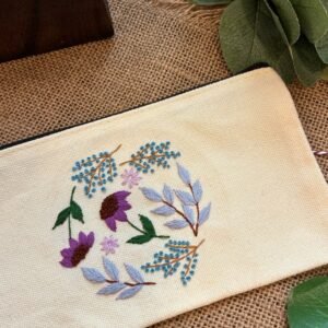 Embroidered Pencil Case - Circle Flower