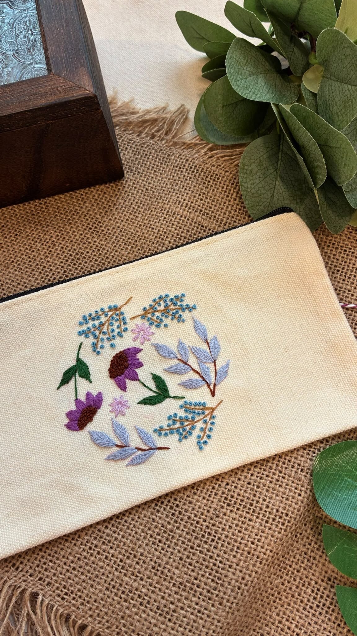 Embroidered Pencil Case - Circle Flower